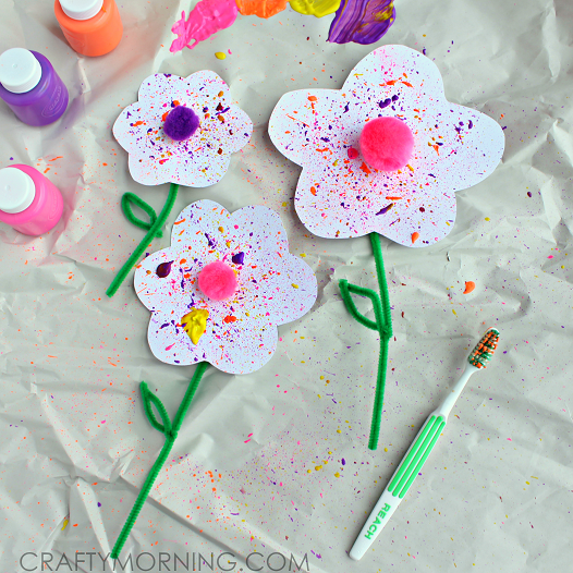 toothbrush-paint-splatter-flowers-kids-craft