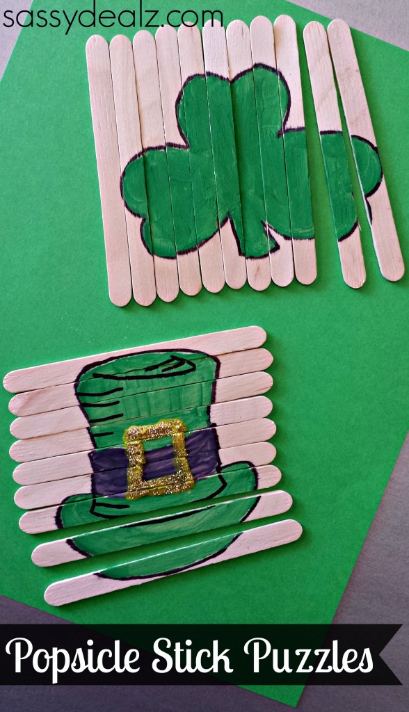 St. Patrick's Day Popsicle Stick Craft (DIY Puzzles)