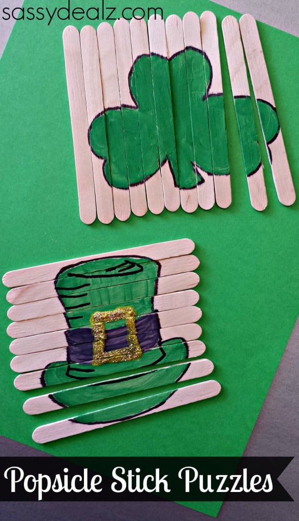 St. Patrick’s Day Popsicle Stick Craft (DIY Puzzles)
