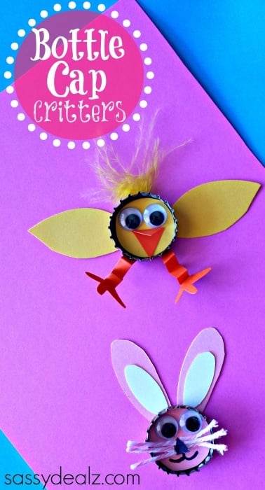 Bottle Cap Easter Crafts for Kids (Chick & Bunny)