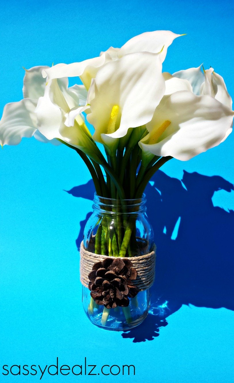 DIY Mason Jar Vase Craft Using Pine Cones