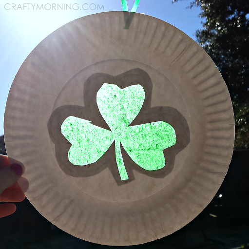 Paper Plate Shamrock Sun Catcher for a St. Patrick’s Day Craft
