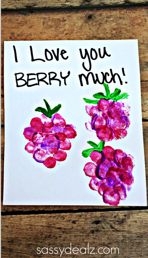 “I Love You Berry Much” Fingerprint Raspberry Card Idea