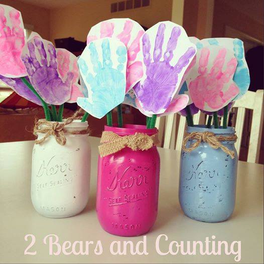 Handprint Flowers in Mason Jar Vases (Cute Gift Idea!)