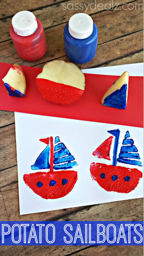 Sailboat Potato Stamping Craft for Kids