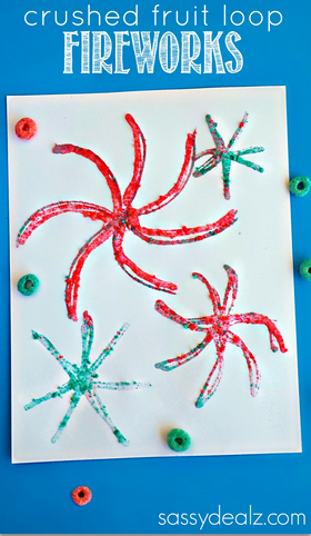 Crushed Fruit Loop Fireworks Craft for Kids