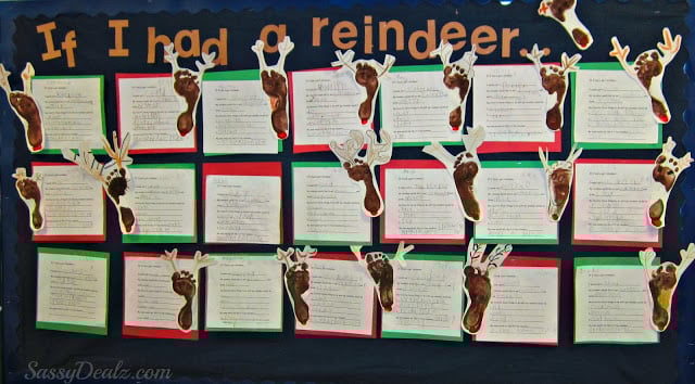 Footprint Reindeer Bulletin Board Idea For Christmas