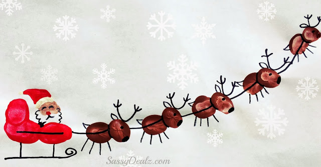 Santa’s Sleigh w/ Flying Reindeer Fingerprint Craft For Kids