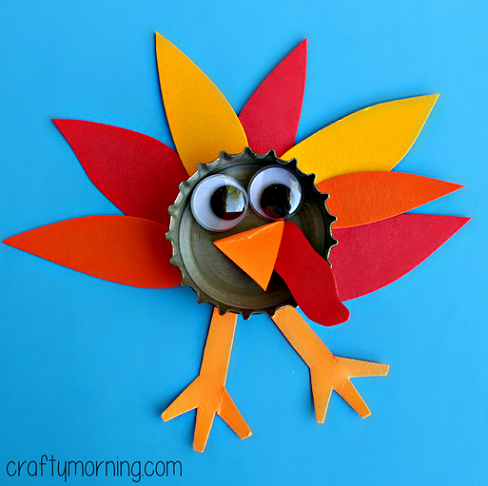 Bottle Cap Turkey Craft for Kids to Make