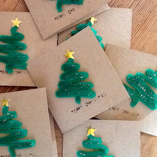 Pipe Cleaner Christmas Tree Craft for Cards