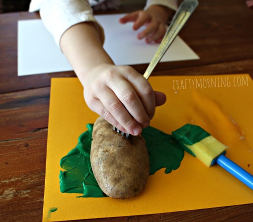 Christmas Tree Potato Stamping Craft for Cards