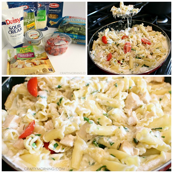 Chicken Spinach Pasta (Cheesy Chive & Onion Sauce)