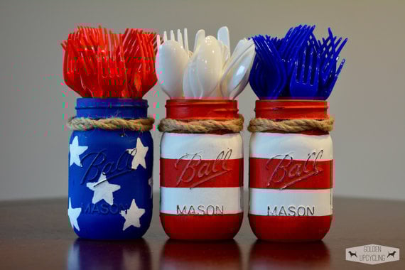 Mason Jar 4th of July Silverware Holders