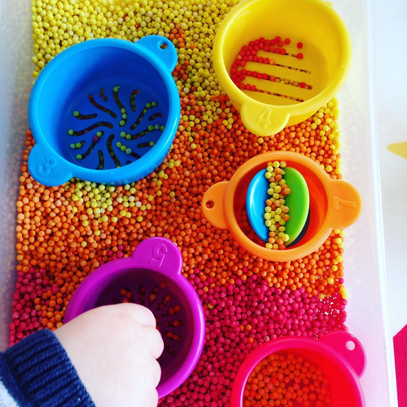 Colorful Giant Couscous Sensory Bin