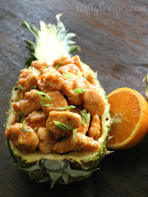 Baked Blood Orange Ginger Chicken in a Pineapple Bowl