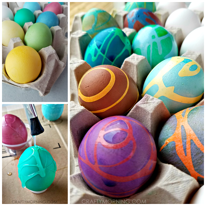 Swirly Rubber Cement Easter Eggs