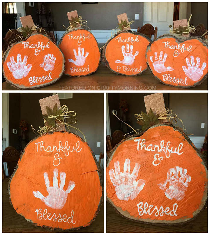 Handprint Wood Slice Pumpkins