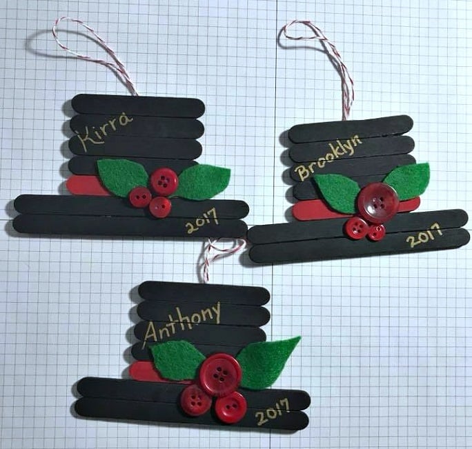 Popsicle Stick Snowman Hat Ornaments