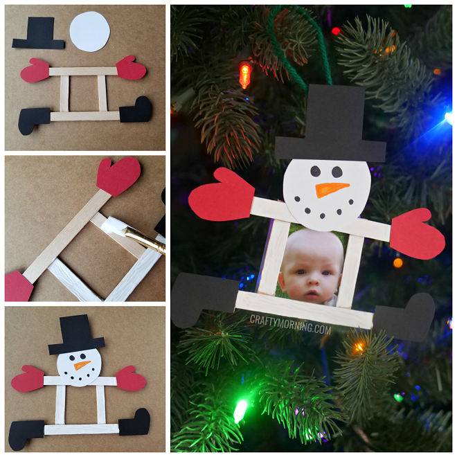 Popsicle Stick Photo Snowman Ornament