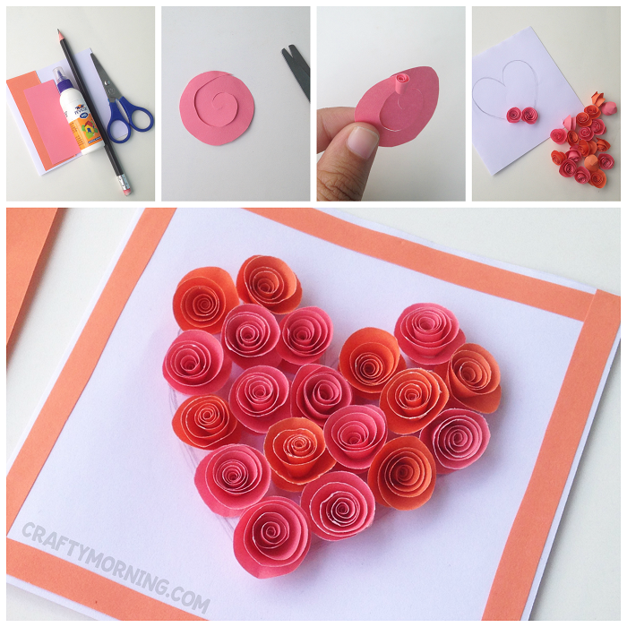 Spiral Paper Rose Valentine Heart Card