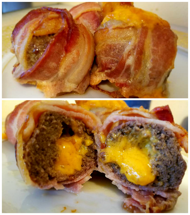 Bacon Wrapped Cheddar Stuffed Meatballs