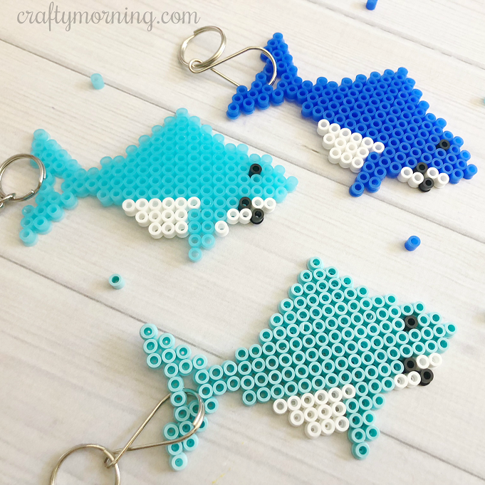 Perler Bead Shark Keychains