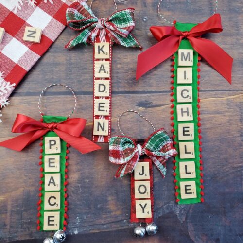 PEACE Scrabble Tiles Christmas Ornament Handmade Holiday Rear View Mirror 