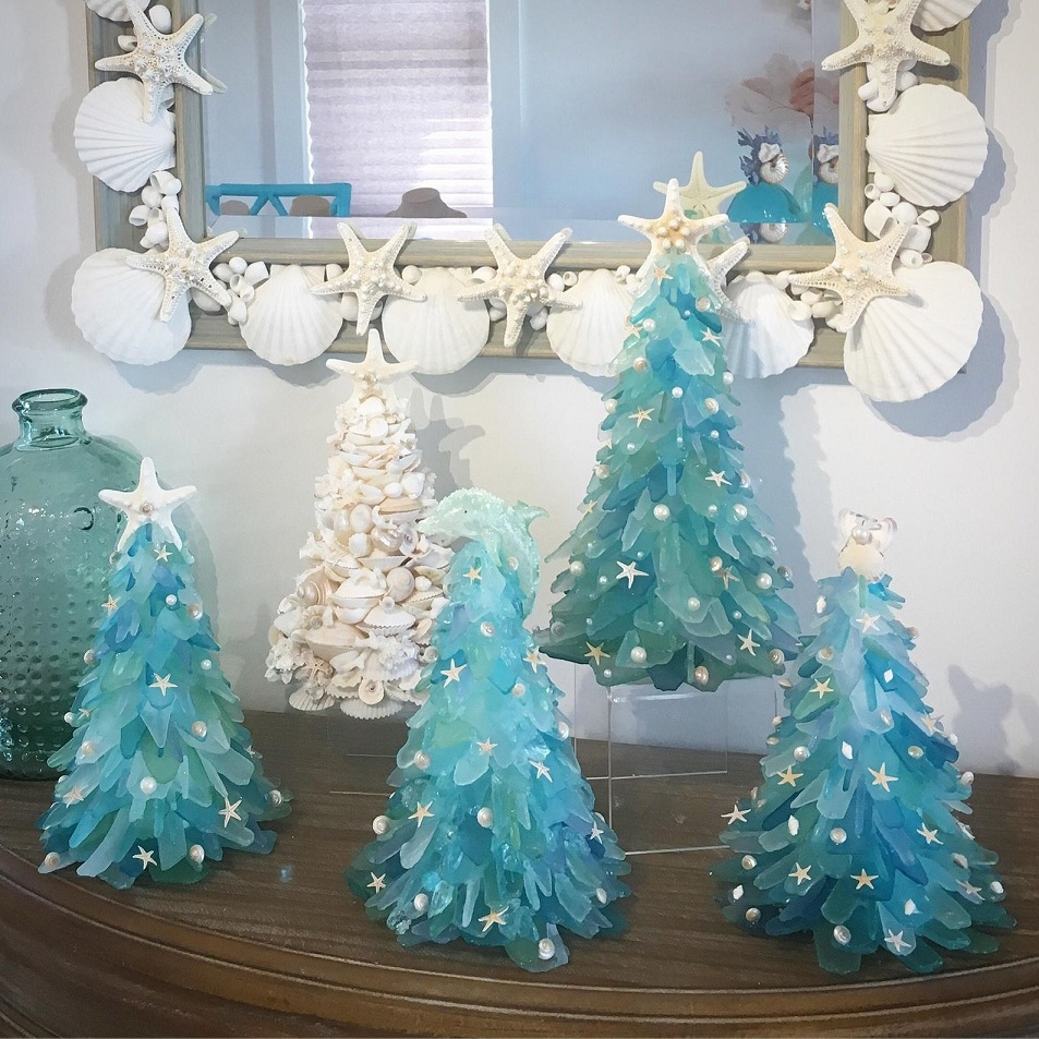 Woman hand makes sea glass Christmas trees and we are all obsessed