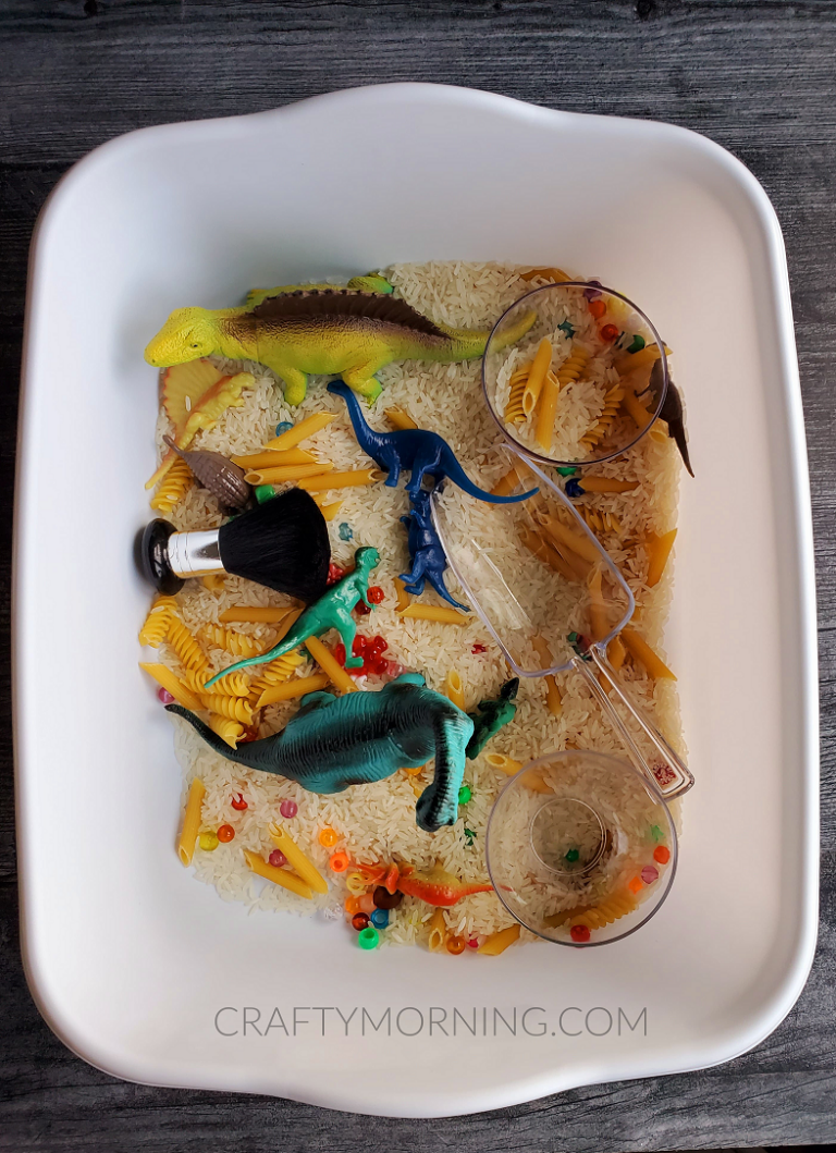 How to Make a Dinosaur Sensory Bin on a Budget - Crafty Morning