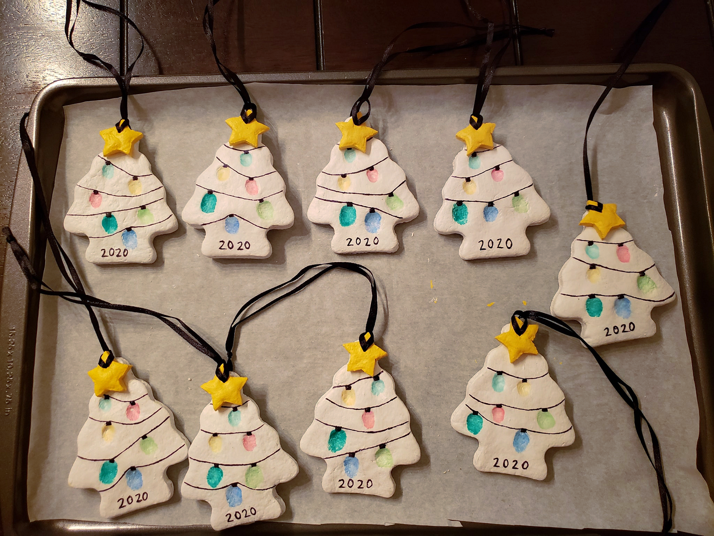Salt Dough Fingerprint Christmas Tree Ornaments