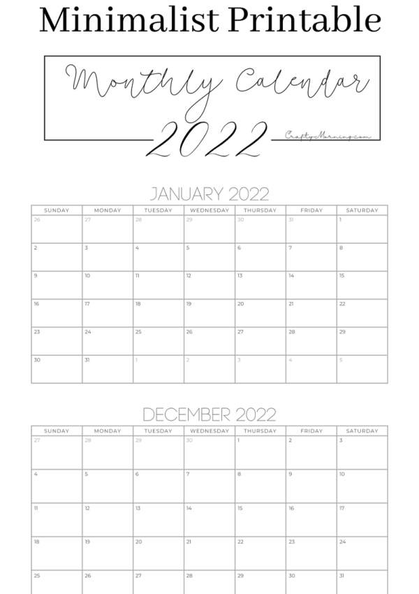 2022 monthly calendar printables
