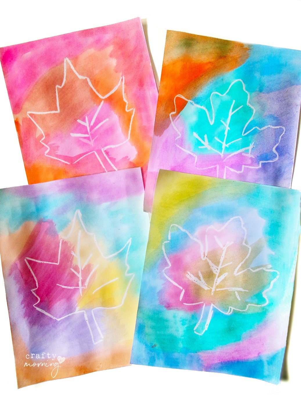 Crayon Resist Watercolor Leaf Art